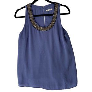 41 Hawthorne Periwinkle Beaded Drape Back Sleeveless Blouse Size Small